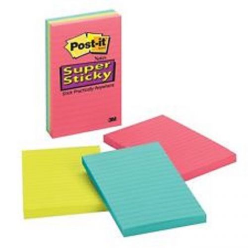 (1) Post-It Notes Super Sticky 4 IN x 6 IN - 3 Pads Per Pack - Lined Neon Colors