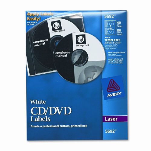 5692 Laser CD/DVD Labels, Matte White, 40/Pack