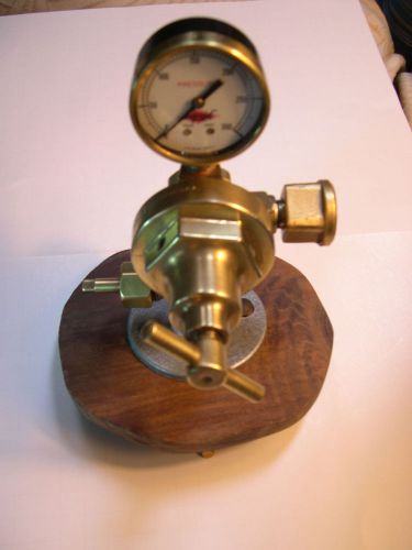 Carbon Dioxide Pressure Regulator- Brass, Walnut base &#034;Desk Display&#034; -Read Story