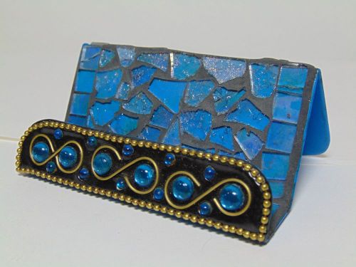 Business Card Holder - Chic Decorative Blue Glass Mosaic