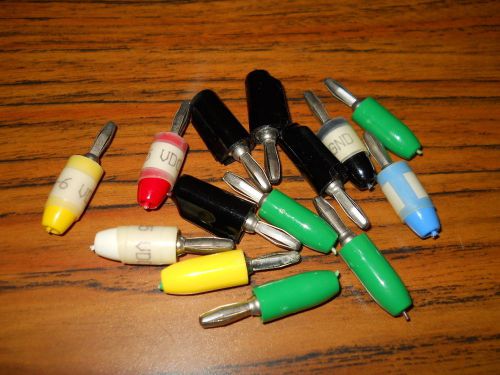 14) Banana Plugs, Solderless or Solder Type, Various Colors, All Insulated