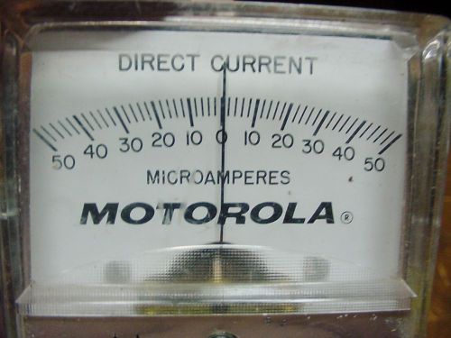 Motorola DC +/-, 0- 50 Microamperes Rectangular Shielded Meter Model 261