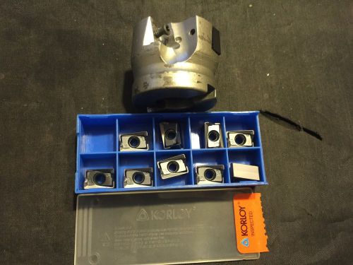 2&#034; Used Milling Cutter w/ Box of Korloy LMNX151008PNR-MM PC5300 Carbide Inserts