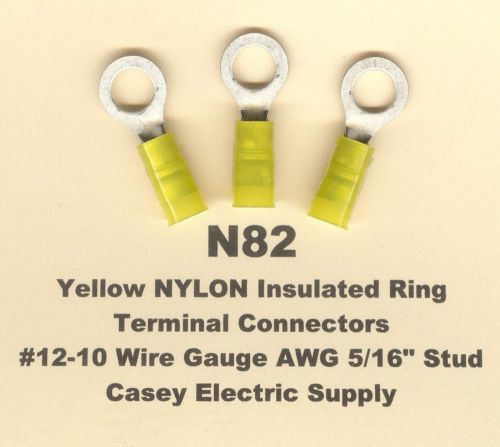 25 Yellow NYLON Insulated RING Terminal Connectors #12-10 Wire 5/16&#034; Stud MOLEX