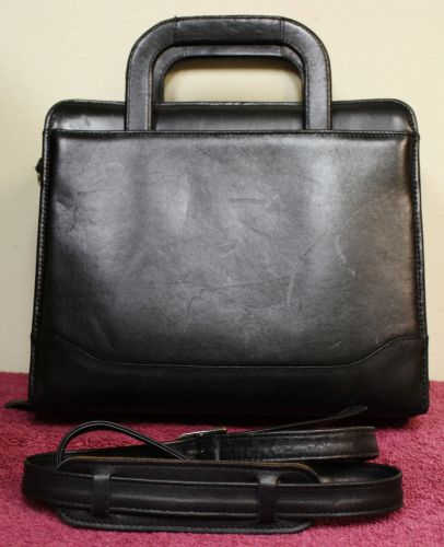 Black LEATHER FRANKLIN COVEY QUEST  Planner CLASSIC 7-  2&#034; Rings STRAP &amp; HANDLES