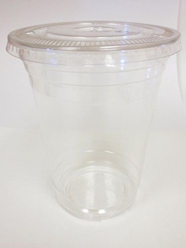 Crystalware Clear Cups with Flat Lids for Milkshake,Smoothies,50 Cups/lids 16oz.