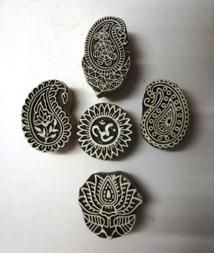 SET OF 5 INDIAN WOODEN TEXTILE PRINTING ON FABRIC BLOCK STAMP FINE MOTIF PATTERN