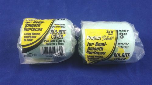 NEW 2 Project Select Semi-Smooth Surface 3&#034; Paint Rollers, 3/8&#034; Nap, RR 938-3&#034;