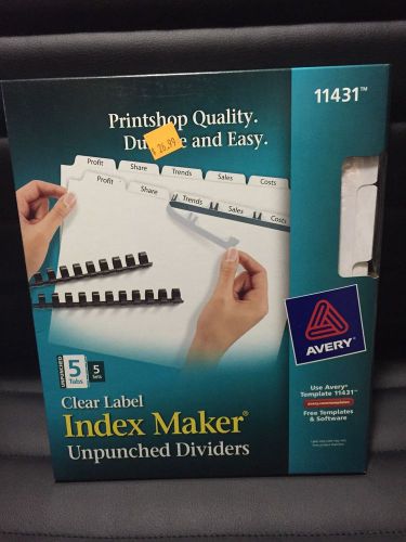 Avery 11431 Index Maker, Laser, Unpunched, 5 Tab Set, Letter, 5 Sets/PK, White