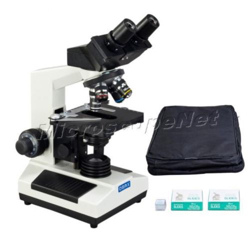 40X-1600X Binocular Compound Laboratory Microscope+Vinyl Case+Slides+Covers