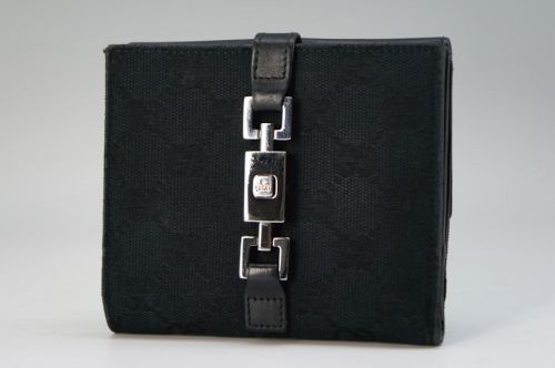 Auth gucci bi-fold wallet gg canvas leather black push-pin lock free ship 591f08 for sale