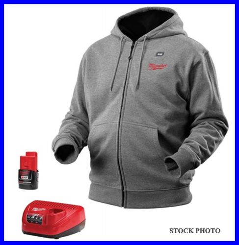 Milwaukee 2373-2x m12 cordless gray heated hoodie kit w/  battery &amp; charger 2xl for sale