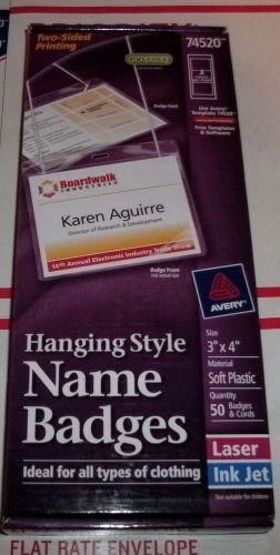 Avery 74520 hanging style name badges 3&#034;x4&#034; badges &amp; cords included 50 two sided for sale