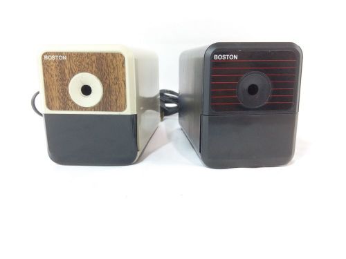 Lot of 2 Vintage Boston Electric Pencil Sharpeners Model 18 Black and Beige/Wood