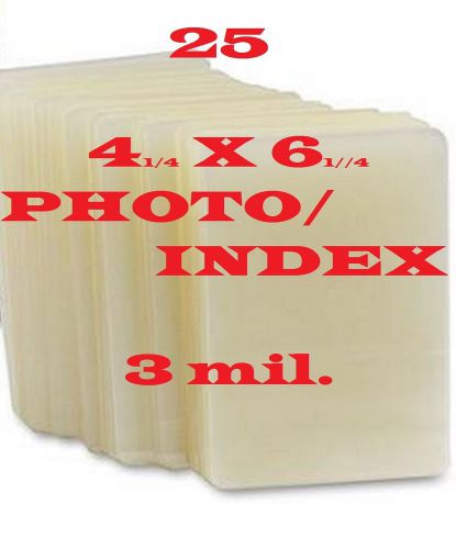(25) 4-1/4 x 6-1/4 Laminating Pouches Sheets Photo Video Card, 3 mil