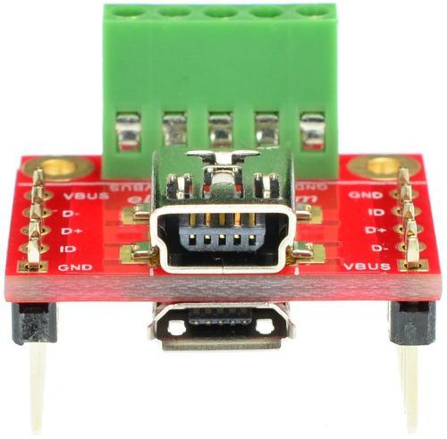 Micro usb + mini usb type b female socket breakout board,elabguy usbmµ-bf-bo-v1a for sale