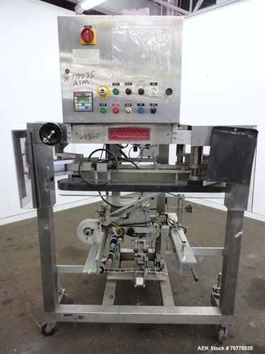 Used- Accraply Model 7000B Pressure Sensitive Bottom Labeler. Has stainless stee
