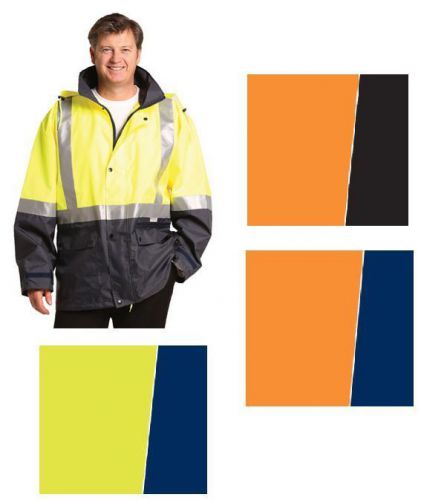 Mens high visibility heavy duty work safety rain coat fluro hi-vis jacket sw28a for sale
