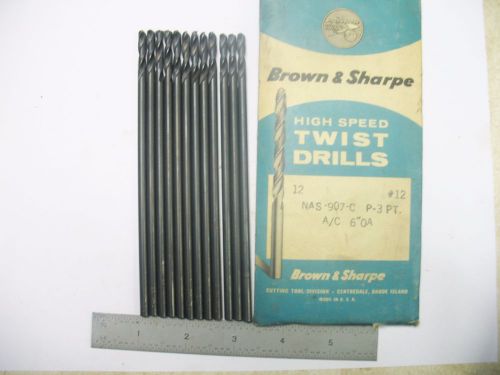 12- USA MADE BROWN &amp; SHARPE #12(.189) 6&#034; LONG TREATED SPECIAL DRILLS