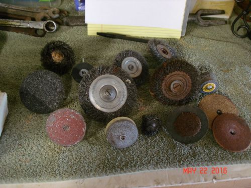 Lot of 14 steel brush,gringing stone,sanding disc for drills for sale