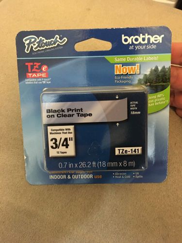 Brother P-Touch Labeling Label Tape Black on Clear 3/4&#034; TZe-141 NEW Sealed