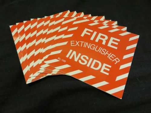 LOT OF 10-&#034;FIRE EXTINGUISHER INSIDE&#034; 4&#034; X 4&#034; VINYL ADHISIVE SIGNS