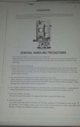 Topcon GTS-300 Series Total Station Instruction Manual COPY