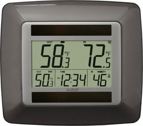 New La Crosse WS-8120U-IT-BR-T Grey Solar Powered Temperature &amp; Humidity Clock