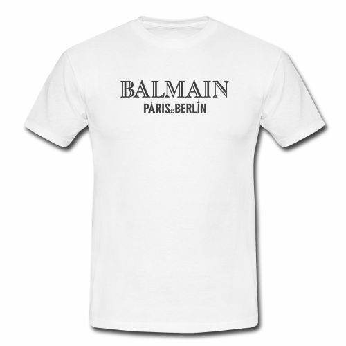 Balmain H&amp;M Flock Print T-Shirt Tee White S,M,L,XL,XXL HM Paris 25 Berlin Logo