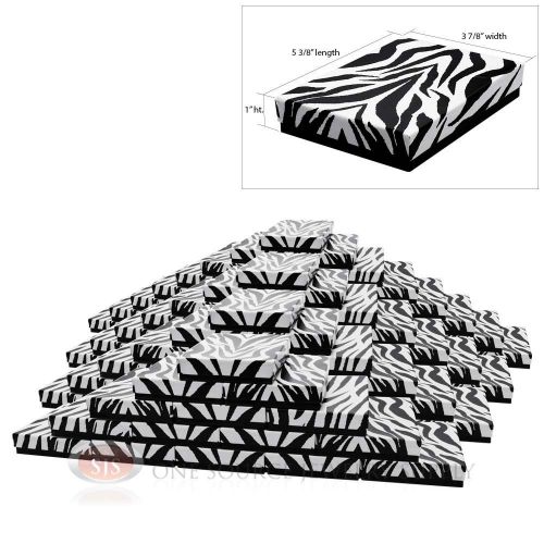 Large 100 Zebra Print Cotton Filled Jewelry Gift Boxes 5 3/8&#034; x 3 7/8&#034; x 1&#034;H