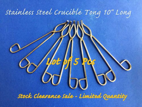 STAINLESS STEAL CRUCIBLE TONG 10&#034; ON SALE HAND MADE LOT of 5 -Glassware handling