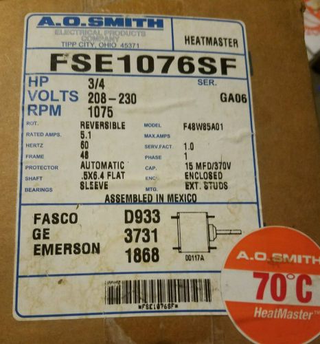 ~Discount HVAC~FSE1076SF-AO Smith Condenser Motor 3/4HP 230V 5.1A 1/2X6-1/2&#034; 1P