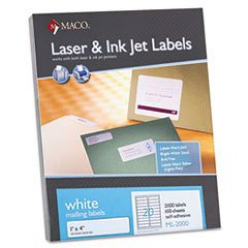 Maco MACO Laser/Ink Jet White Address Labels, 1 x 4 Inches, 20 Per Sheet, 2000