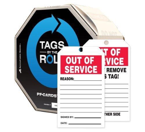 Accuform Signs TAR730 Tags By-The-Roll Status Record Tags, Legend &#034;OUT OF