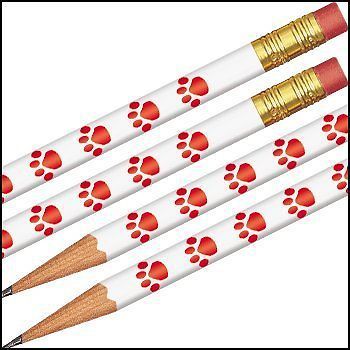 Paw Prints Pencils - White w/ Red Paws - 144 pencils per order