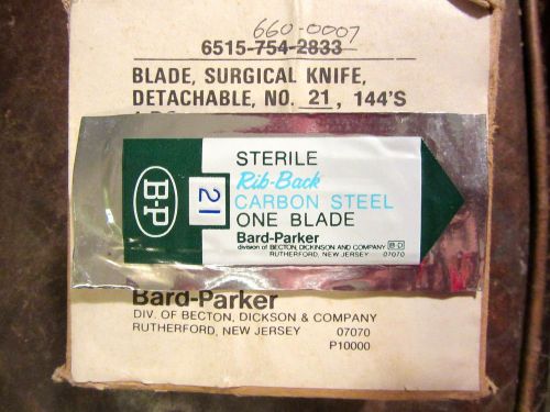 NEW LOT OF 133 BARD-PARKER STERILE RIB-BACK CARBON STEEL SURGICAL BLADES #21