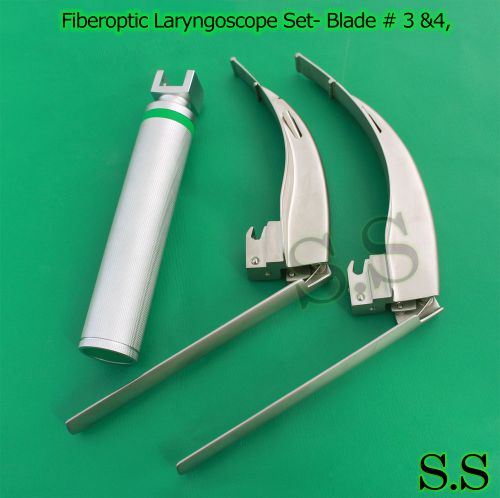 MCCOY FLEXI-TIP FIBEROPTIC LED Laryngoscope SET- BLADE # 3 &amp;4, MEDIUM HANDLE
