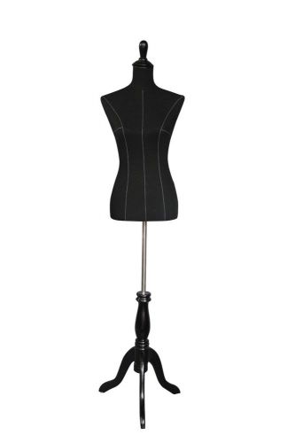Female Mannequin Dress Form 34&#034;26&#034;35&#034; Black on Black Tripod Stand Upper Class