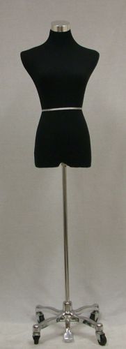 34&#034;25&#034;33&#034; TO 6 FEET TALL BLACK FEMALE MANNEQUIN DRESS FORM + CHROME ROLLING BASE