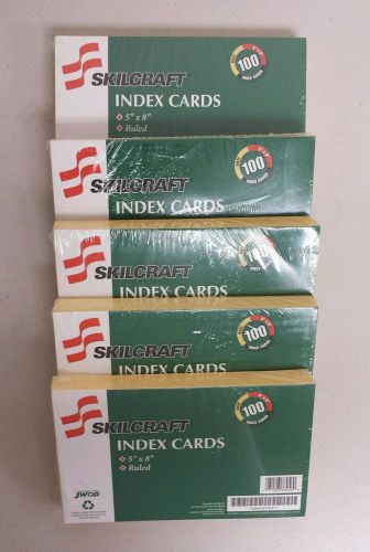 Lot Of ( 5 ) ( 100 Per Pack ) Skilcraft  5&#034; x 8&#034; (Buff) Ruled Yellow Index Cards