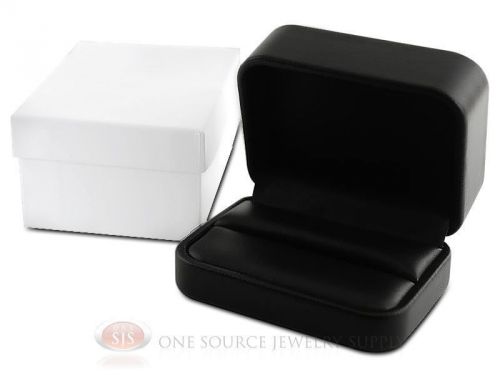 Black Leather Metal Double Ring Jewelry Gift Box 3 1/8&#034;W x 2 3/8&#034;D x 1 1/2&#034;H