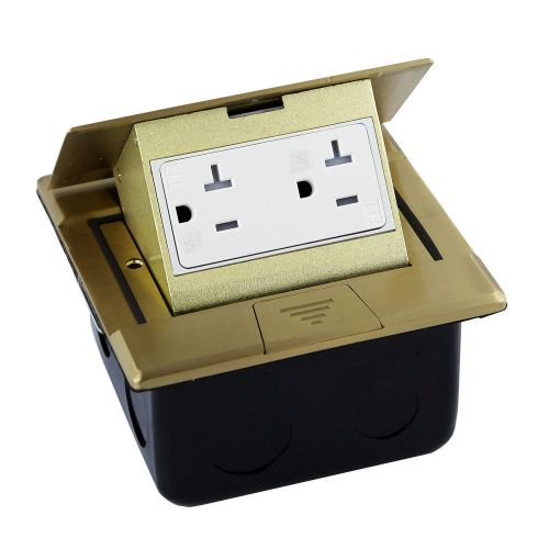 Ultra-thin square pop-up floor box assembly 20a twr duplex receptacle brass for sale