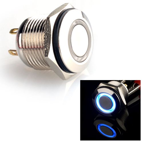 250V 16mm 1NO Resetable Push Button Switch Blue LED Flat Head For Car Truck Boat