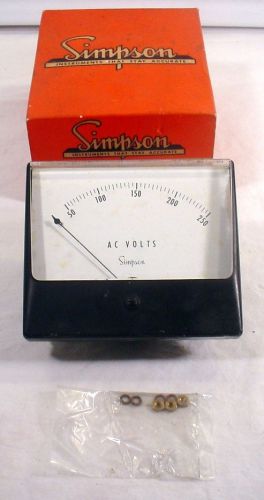 Vintage simpson model 1359 0-250 ac volts 4-11/16&#034; x 4&#034; panel meter with box for sale