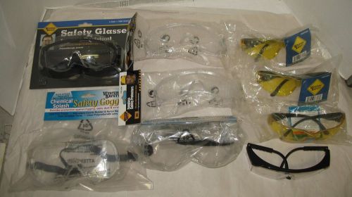 9 Mxd Lot NIP Safety Goggles Glasses Yellow Clear Chemical Splash Eye Protection