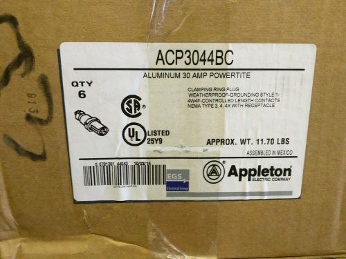 Appleton acp3044bc 30 amp 600 volt 4 wire 4 pole pin &amp; sleeve plug new for sale