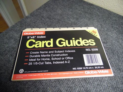 Globe-Weis 5x8 Index Card Guides 25 w 5 cut tabs A-Z #5258 NEW