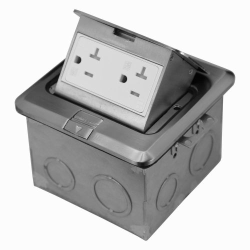 Square Pop-up Floor Box 661243-S 20A TWR Duplex Receptacle Nickel-Plated Brass