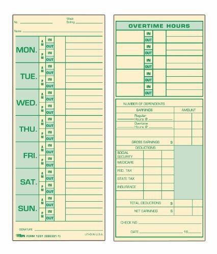 TOPS Weekly Job Cards, Green Ink Front and Back, 3.5 x 8.5 Inches, 500-Count,