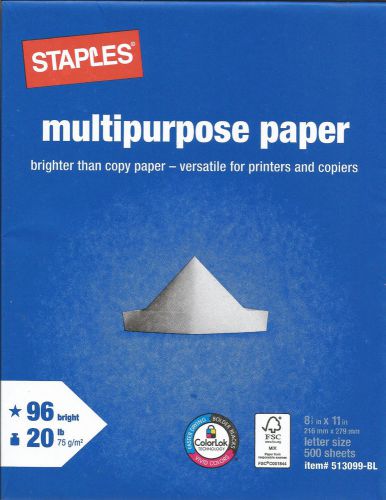 Staples Multipurpose Paper 8 1/2 x 11&#034; Letter Size Ream - 500 Sheets